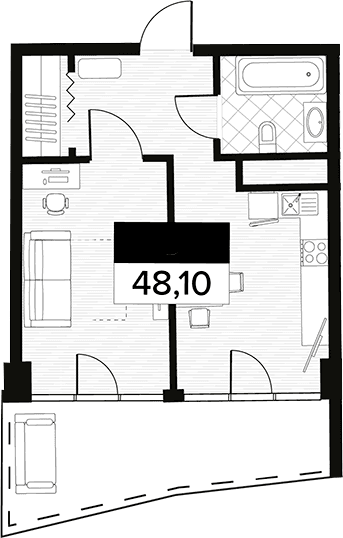 Продается 1-комн. квартира, 48.1 м²