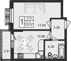 Продается 1-комн. квартира, 32.16 м²