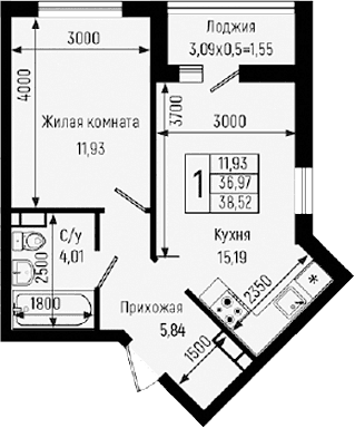 Продается 1-комн. квартира, 36.97 м²