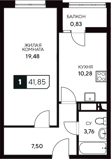 Продается 1-комн. квартира, 41.02 м²