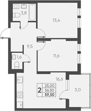 Продается 2-комн. квартира, 56.5 м²
