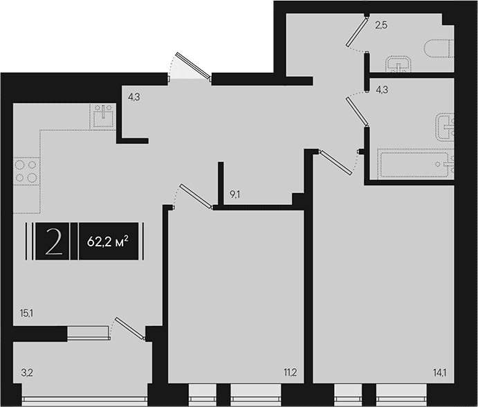 Продается 2-комн. квартира, 60.6 м²