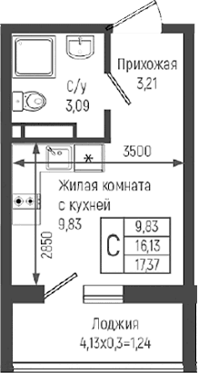 Продается 1-комн. квартира, 16.13 м²