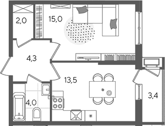 Продается 1-комн. квартира, 38.8 м²