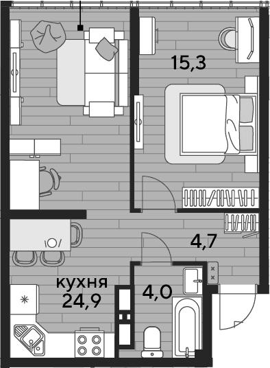 Продается 1-комн. квартира, 48.9 м²
