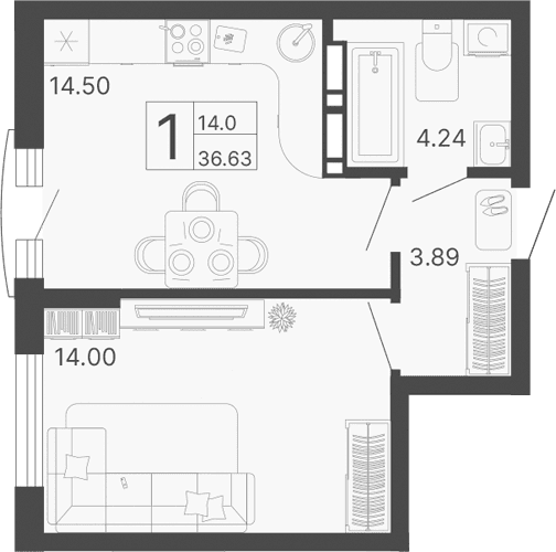 Продается 1-комн. квартира, 36.63 м²