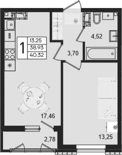 Продается 1-комн. квартира, 38.93 м²