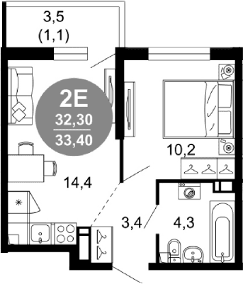 Продается 2-комн. квартира, 32.3 м²