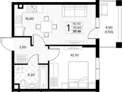 Продается 2-комн. квартира, 35.6 м²
