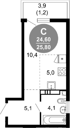 Продается 1-комн. квартира, 24.6 м²