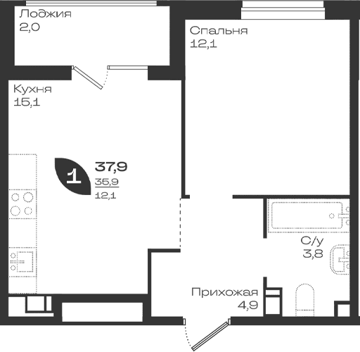 Продается 1-комн. квартира, 35.9 м²