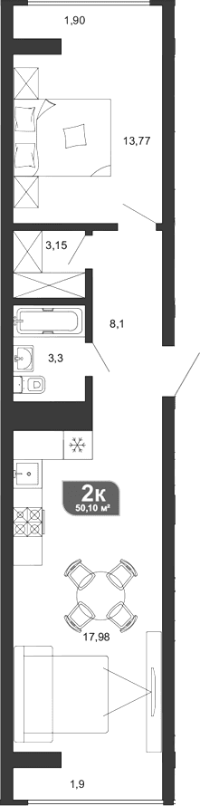 Продается 1-комн. квартира, 45.3 м²