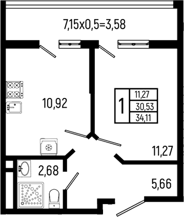 Продается 1-комн. квартира, 30.53 м²