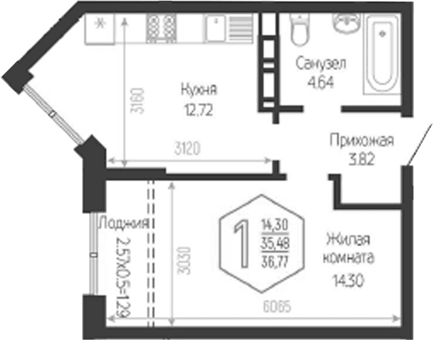 Продается 1-комн. квартира, 35.48 м²