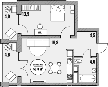 Продается 1-комн. квартира, 42.2 м²
