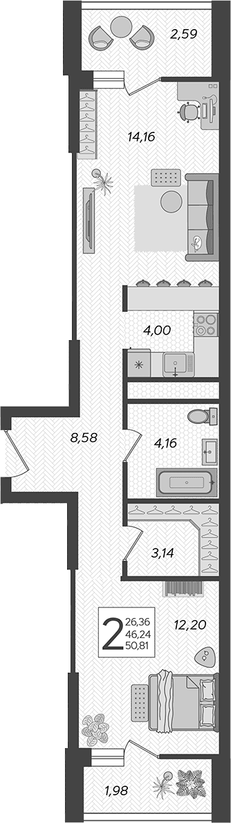 Продается 2-комн. квартира, 47.03 м²