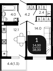 Продается 1-комн. квартира, 38 м²