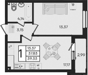 Продается 1-комн. квартира, 37.83 м²