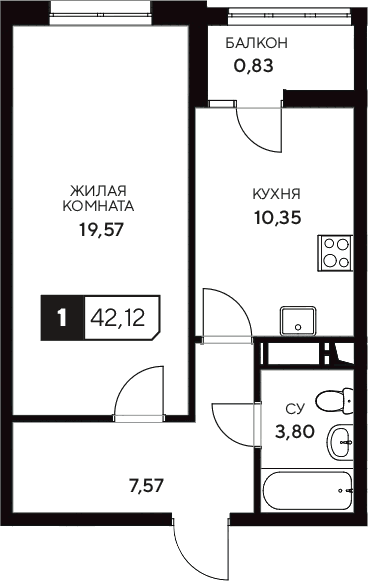 Продается 1-комн. квартира, 41.29 м²