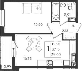 Продается 1-комн. квартира, 37.15 м²