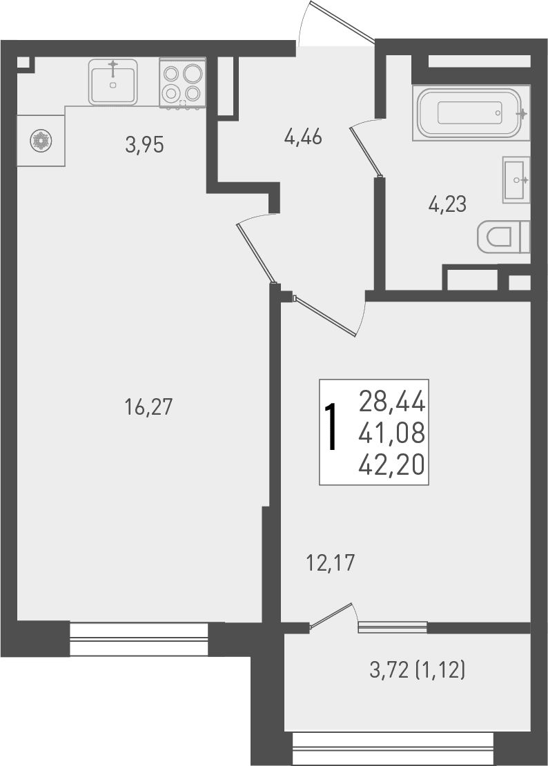 Продается 2-комн. квартира, 41.08 м²