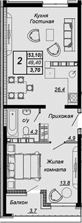 Продается 1-комн. квартира, 47.9 м²