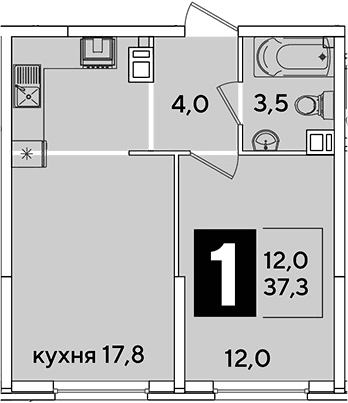 Продается 2-комн. квартира, 37.3 м²