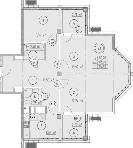 Продается 3-комн. квартира, 83.99 м²