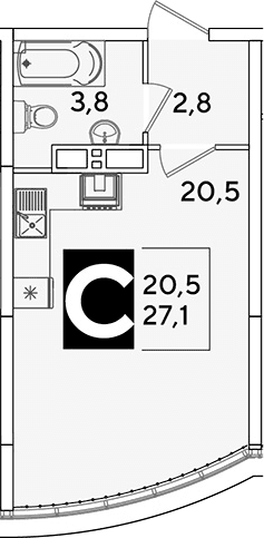 Продается 1-комн. квартира, 27.1 м²