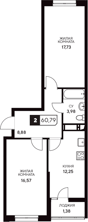 Продается 2-комн. квартира, 59.41 м²