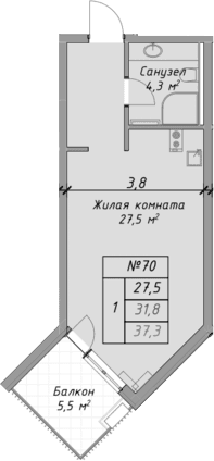 Продается 1-комн. квартира, 31.8 м²