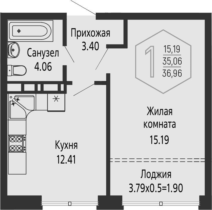 Продается 1-комн. квартира, 35.06 м²