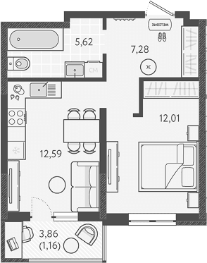 Продается 1-комн. квартира, 37.5 м²