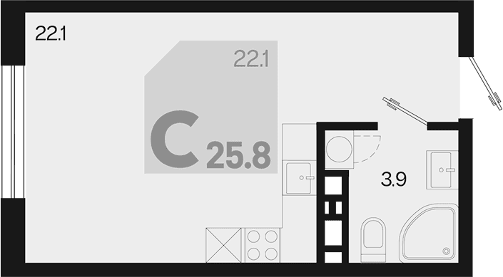 Продается 1-комн. квартира, 25.8 м²