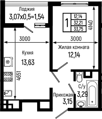 Продается 1-комн. квартира, 32.21 м²