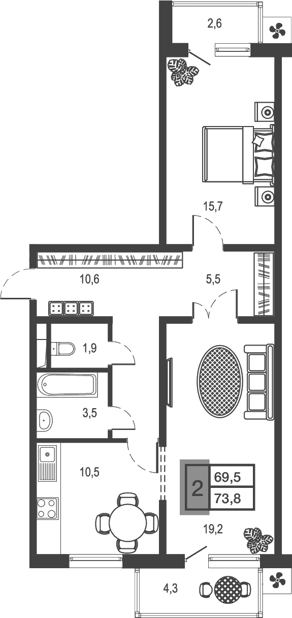 Продается 2-комн. квартира, 66.91 м²