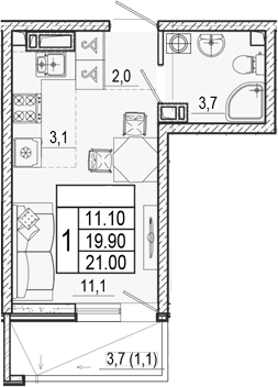 Продается 1-комн. квартира, 19.9 м²