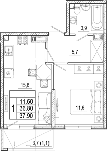 Продается 1-комн. квартира, 36.8 м²