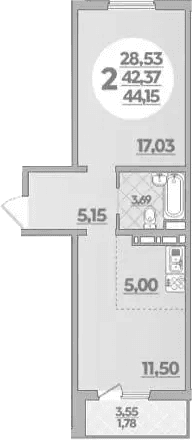 Продается 1-комн. квартира, 42.37 м²