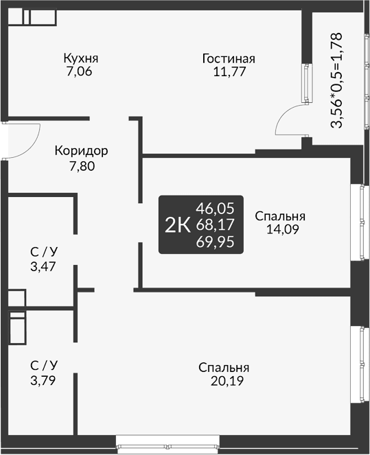 Продается 3-комн. квартира, 68.17 м²