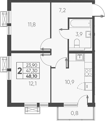 Продается 2-комн. квартира, 47.3 м²