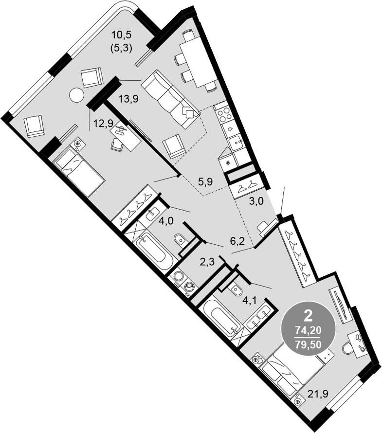 Продается 3-комн. квартира, 74.2 м²