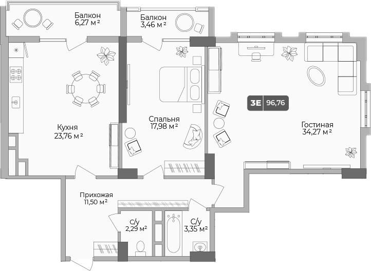 Продается 2-комн. квартира, 93.84 м²
