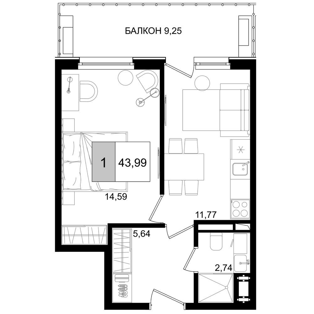 Продается 2-комн. квартира, 34.74 м²