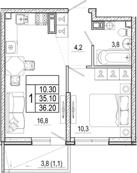 Продается 2-комн. квартира, 35.1 м²