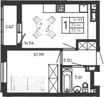 Продается 1-комн. квартира, 32.44 м²