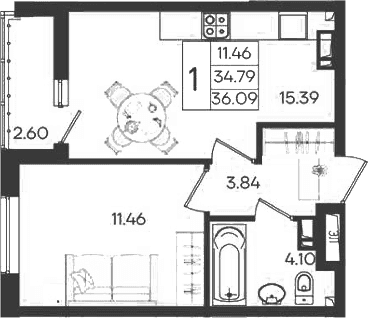 Продается 1-комн. квартира, 34.79 м²