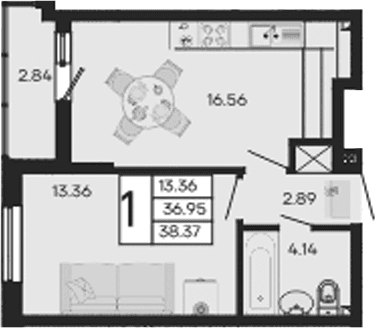 Продается 1-комн. квартира, 36.95 м²