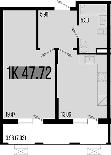 Продается 1-комн. квартира, 43.76 м²