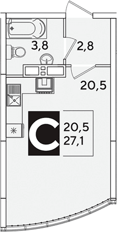 Продается 1-комн. квартира, 27.1 м²